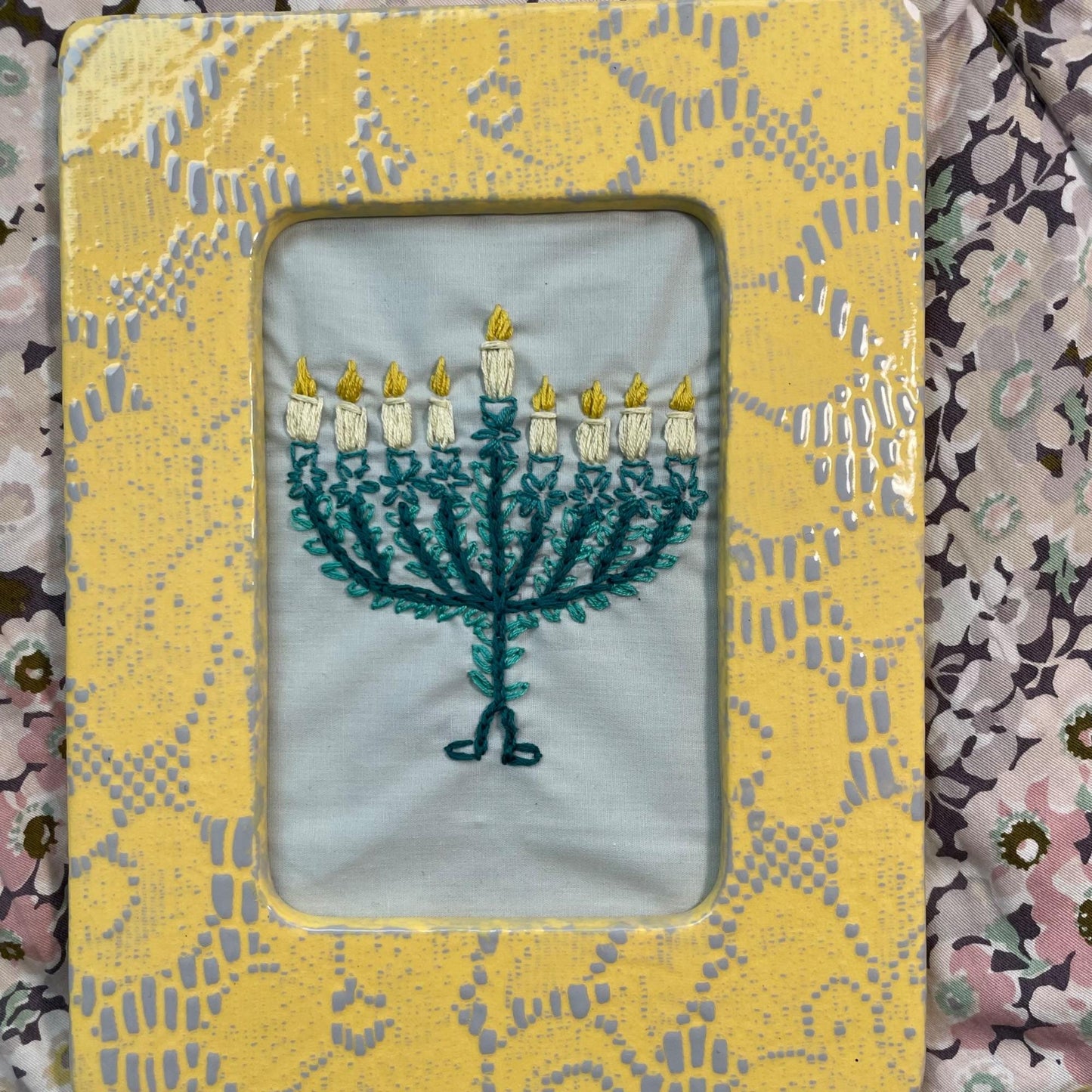 Menorah Wall Art - Handmade Embroidered