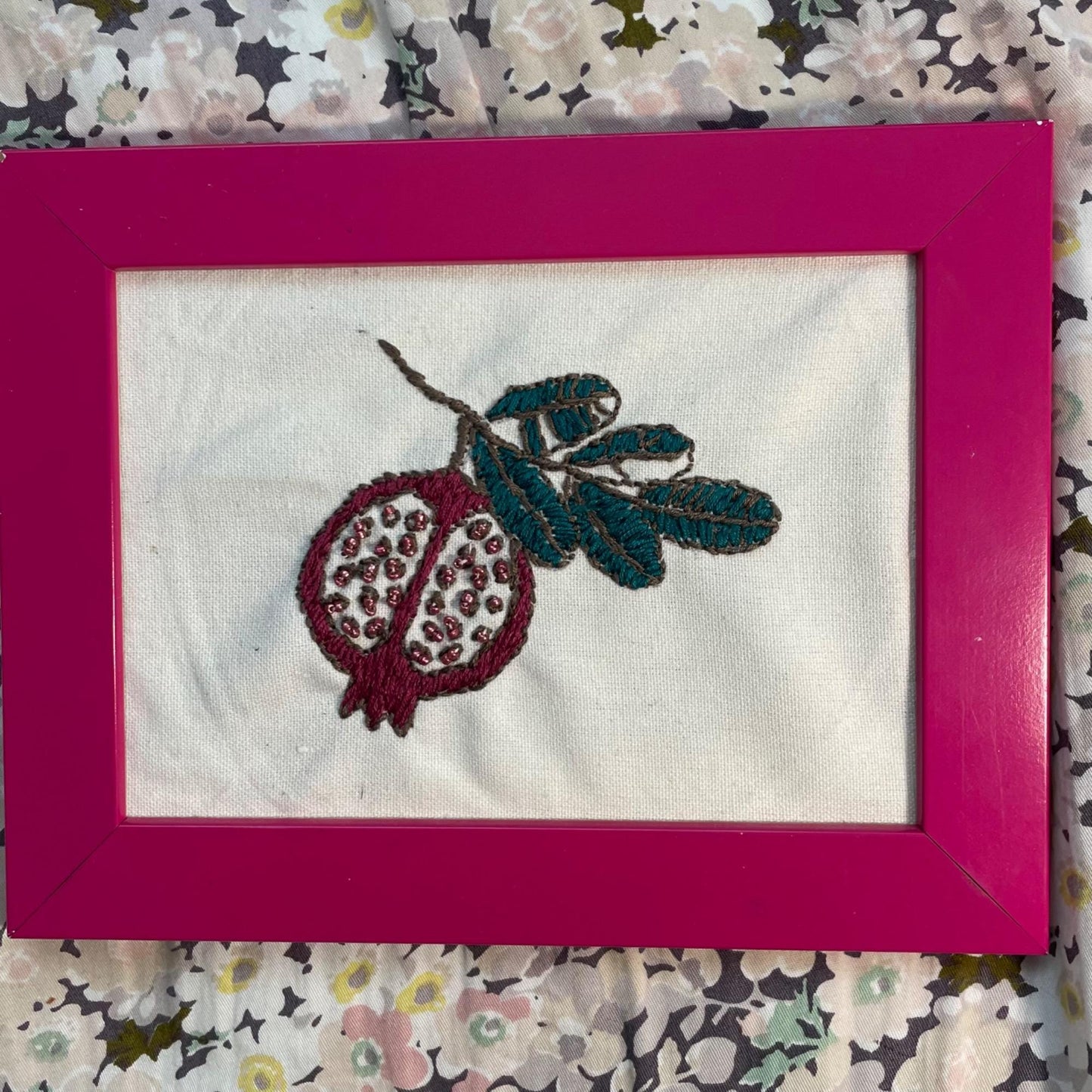 Hand Embroidered & Beaded Pomegranate with Frame