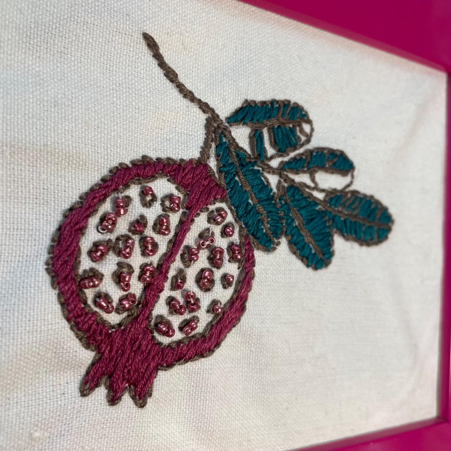 Hand Embroidered & Beaded Pomegranate with Frame