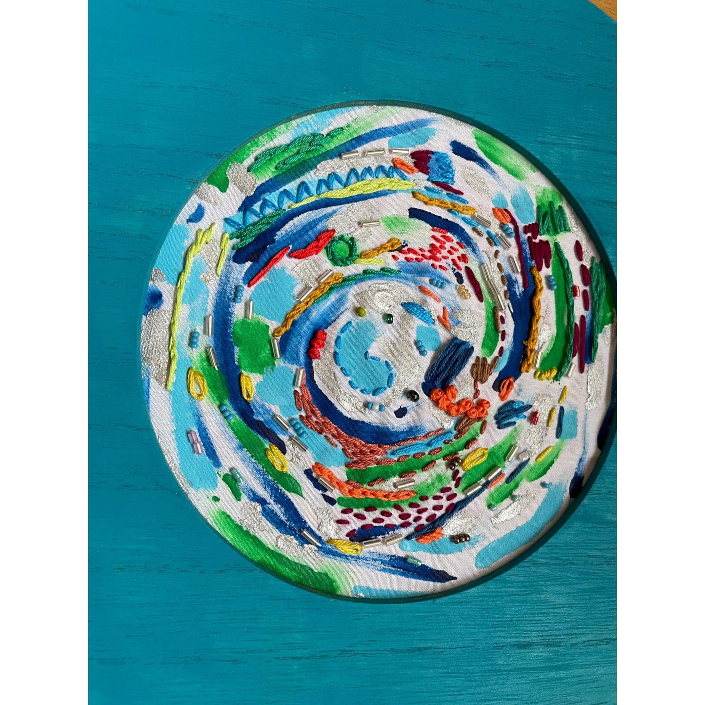 Color Swirl - Mixed Media Embroidered Painted Artwork