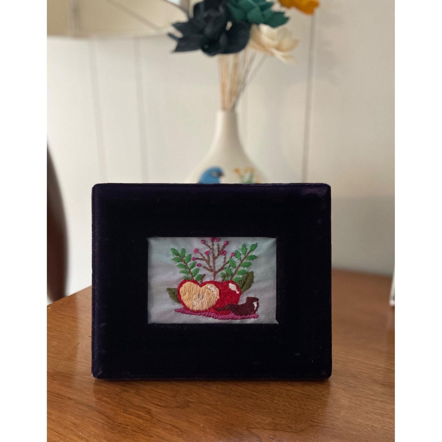 Rosh Hashanah Apple Artwork - Hand Embroidered