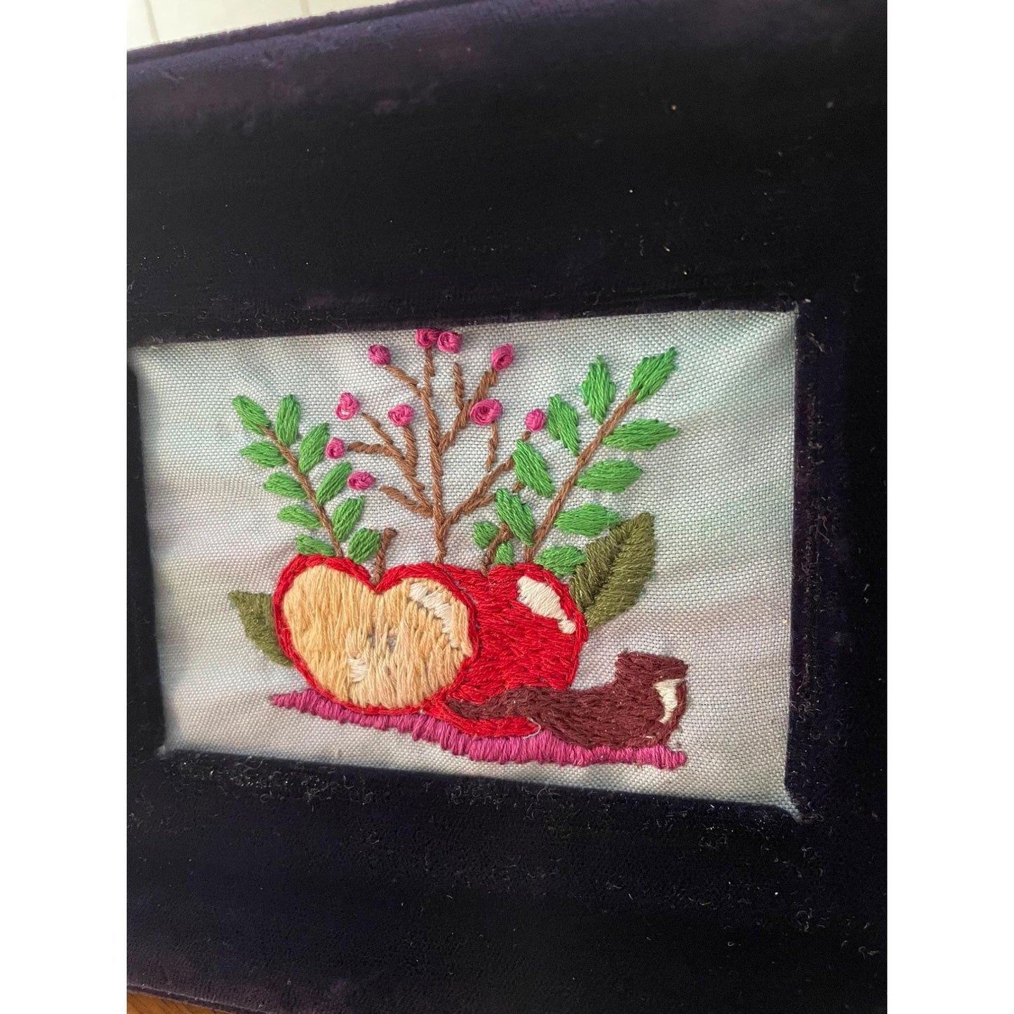 Rosh Hashanah Apple Artwork - Hand Embroidered