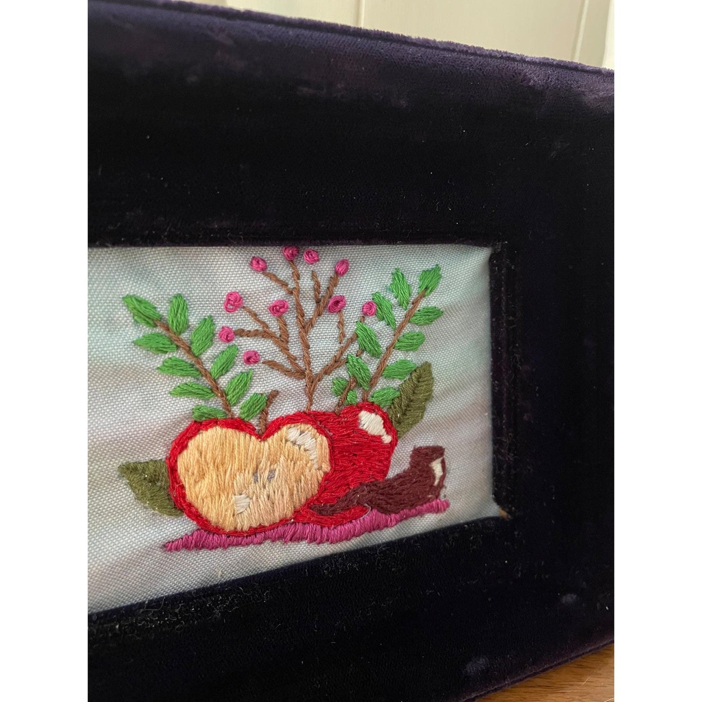 Rosh Hashanah Apple Artwork - Hand Embroidered