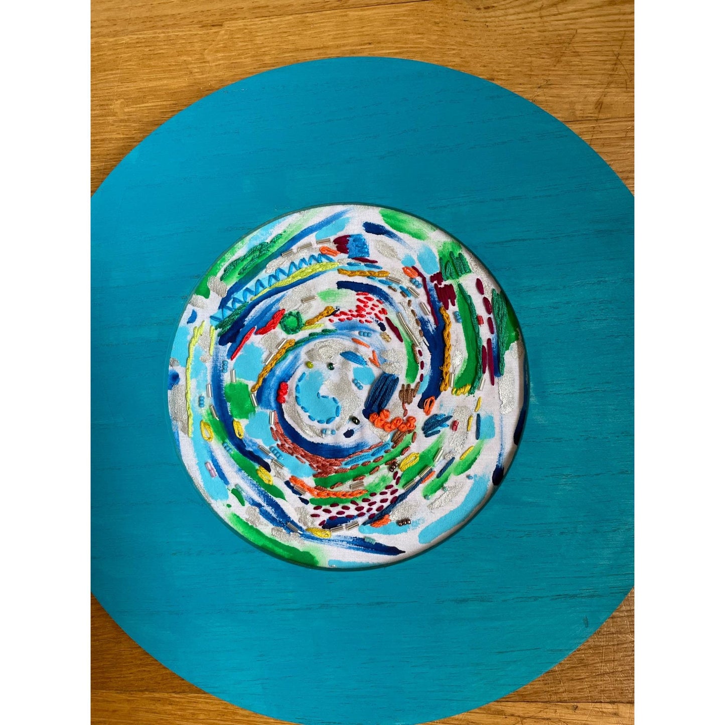 Color Swirl - Mixed Media Embroidered Painted Artwork