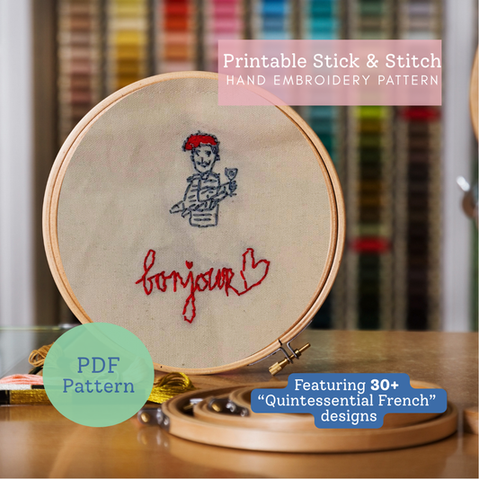 French Embroidery Pattern Bundle PDF | 30+ Vintage Paris & Cottage Style Designs | Printable Hand Embroidery Patterns