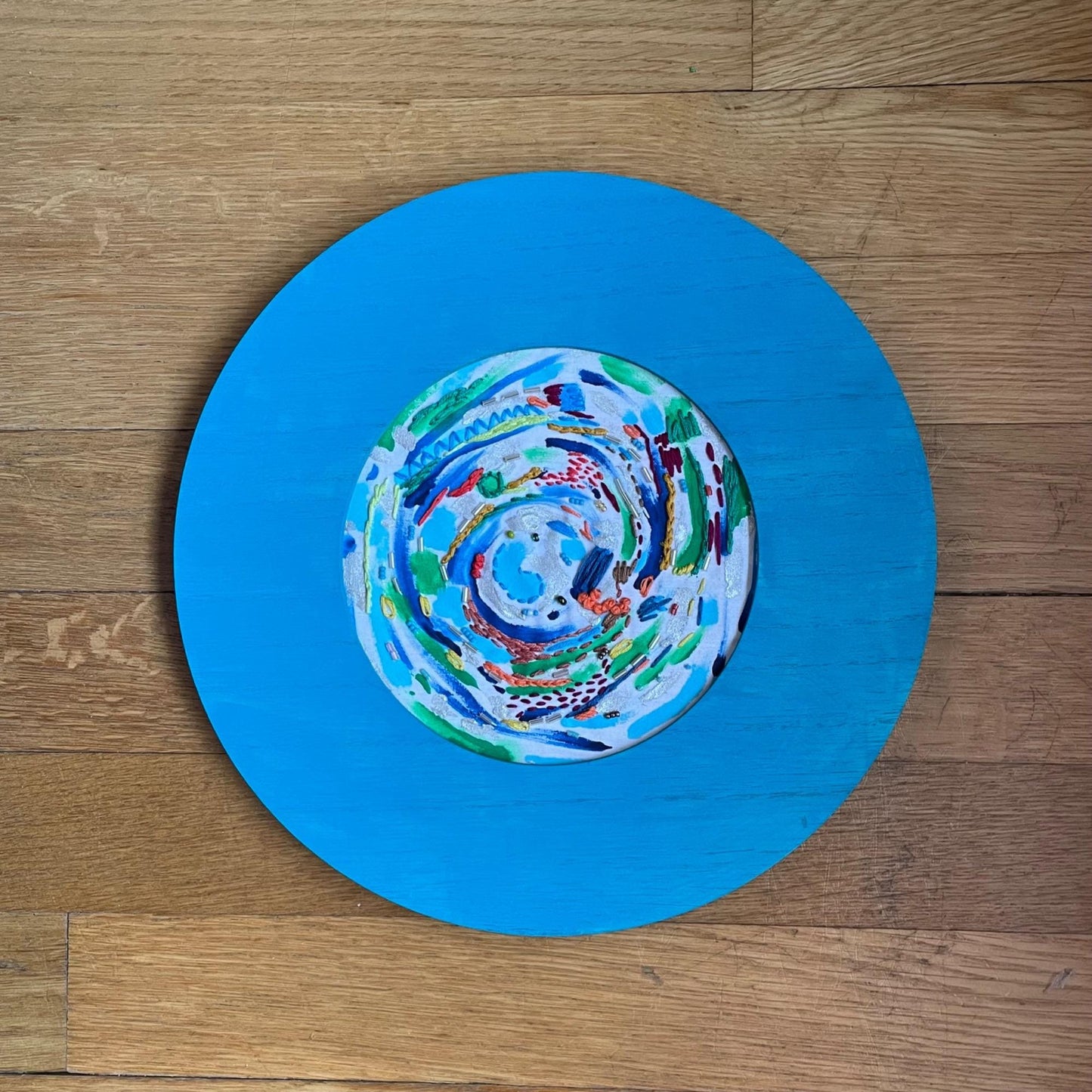 Color Swirl - Mixed Media Embroidered Painted Artwork