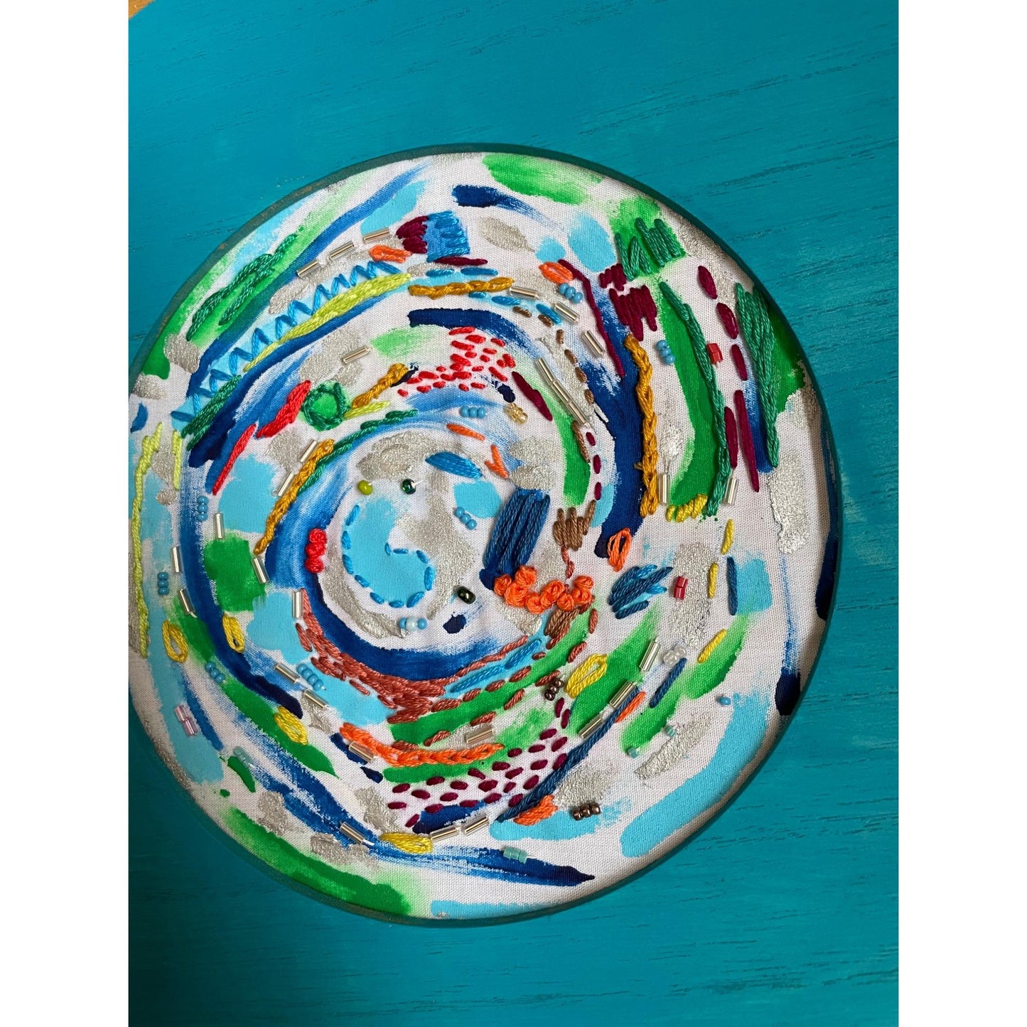 Color Swirl - Mixed Media Embroidered Painted Artwork