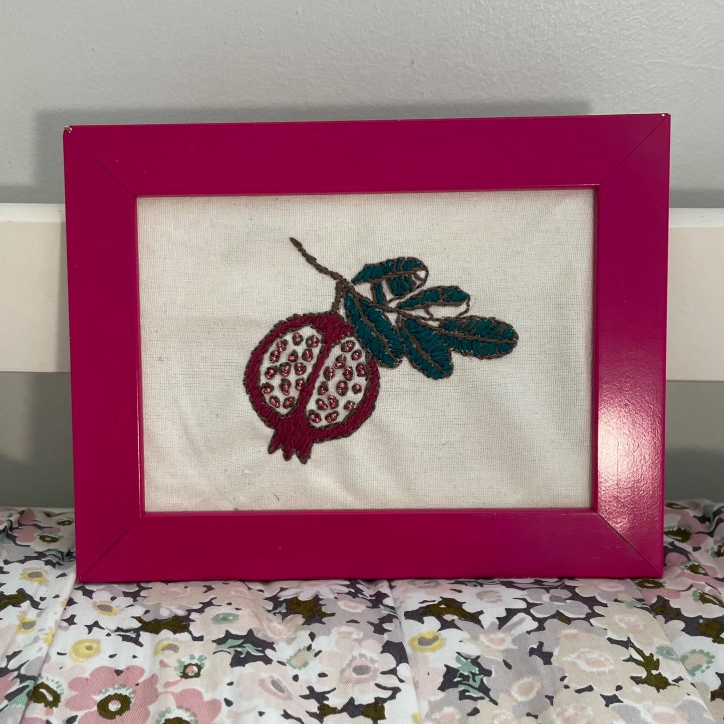 Hand Embroidered & Beaded Pomegranate with Frame