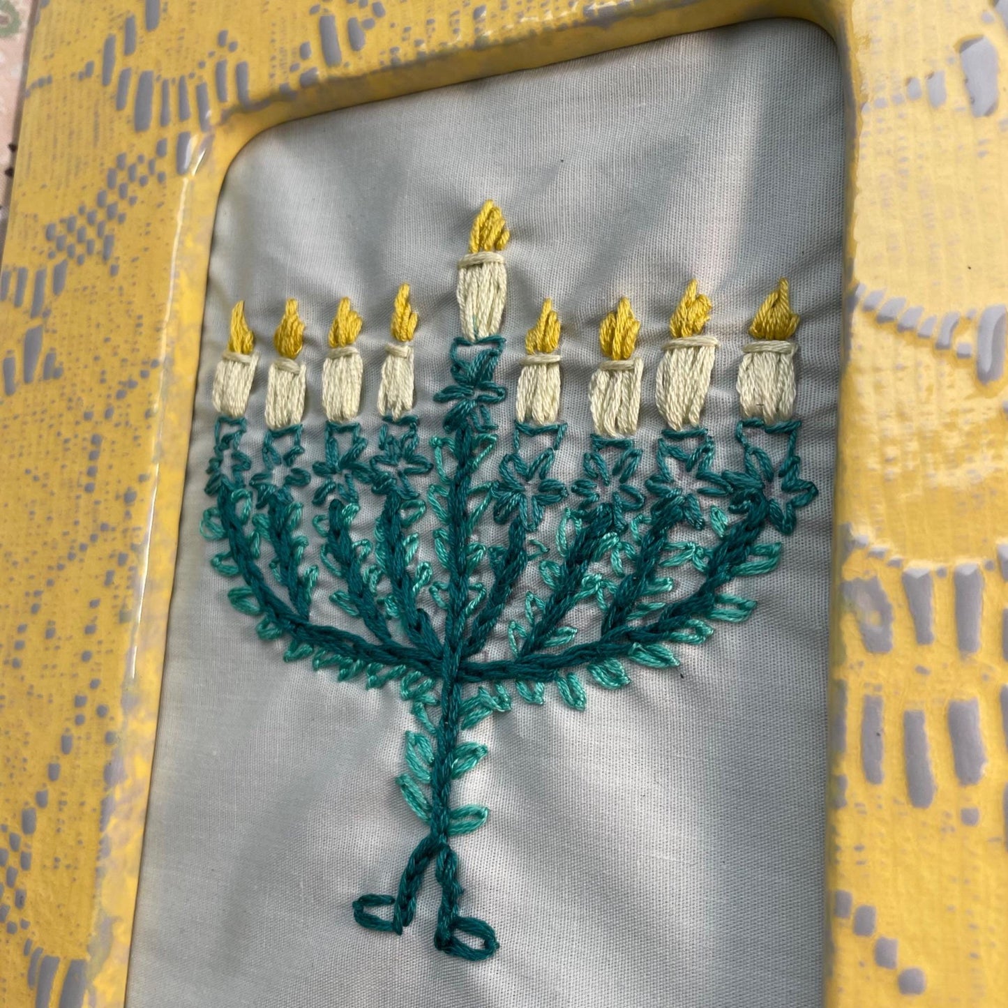 Menorah Wall Art - Handmade Embroidered